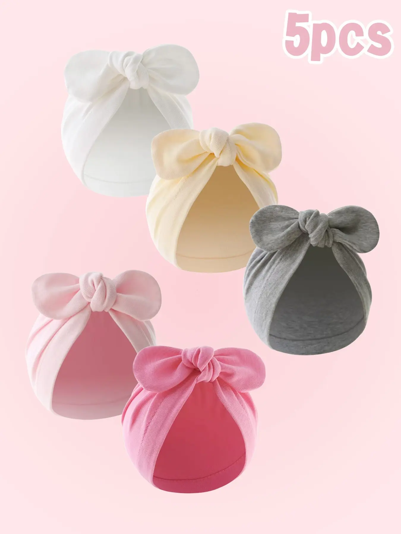 5 Pack Baby Knotted Bow Turban Hats, Soft Skin-Friendly Newborn Head Wraps, Multi-Color Gift Set