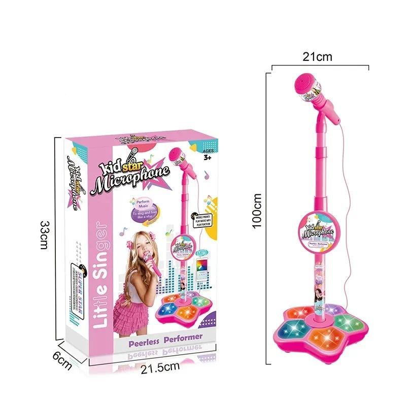 Kids Microphone with Stand Karaoke Song Music Instrument Toys Brain-Training Educational Toy Birthday Gift for Girl Boy LED Adjustable