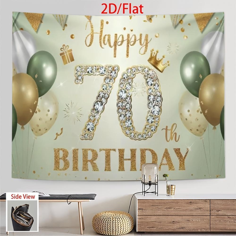2D Flat, 1pc Happy 70th Birthday Party Banner with Balloons & Sparkling  Design - Golden & White Backdrop for Father'S Day, Mother'S Day, Festivals, and Celebrations, Birthday Party Decorati