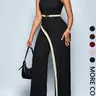 【Black Friday】Women's Chic Asymmetrical One-Shoulder Jumpsuit, Sleeveless Cutout Design with Wide-Leg Silhouette and Comfortable Fit for Casual Wear