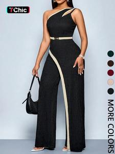 Women's Asymmetrical Jumpsuit, One Shoulder Cut Out Wide Leg Pants, Solid, Stylish and Comfortable, Perfect for Casual Wear