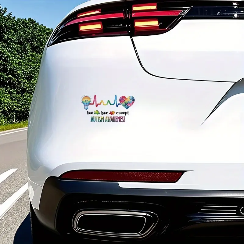 Car stickers, Car decal, patterned stickers used to raise autism awareness: Life, Love, Acceptance. Suitable for cars, motorcycles, trucks, laptops, windows, cups, walls, glass, metal, ceramic surfaces. Disposable, waterproof