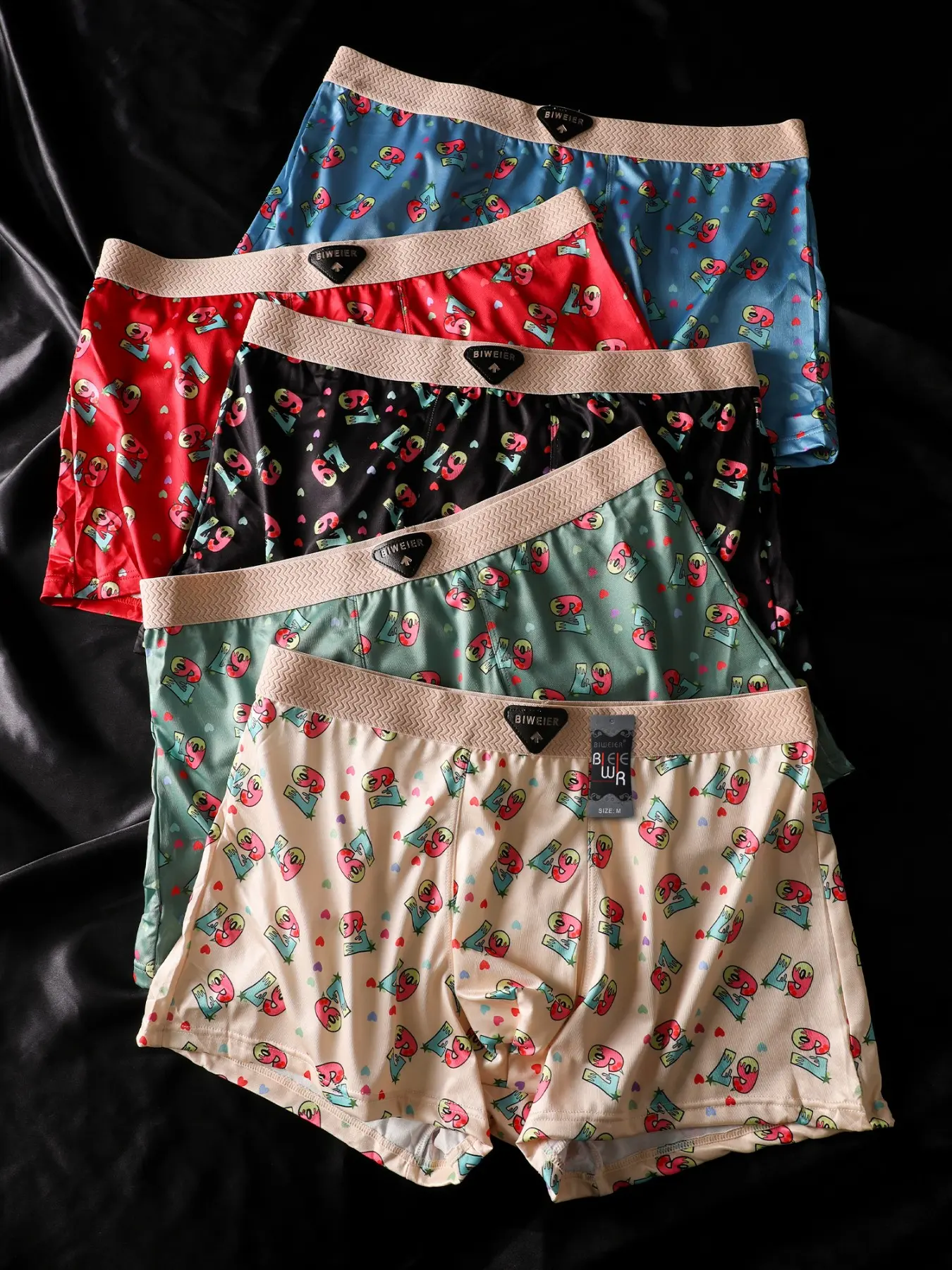 5 Pcs Biweier Digital Print Briefs, Elastic Waistband, Breathable Men's Underwear, Soft Comfort, Ideal for Home and Vacation