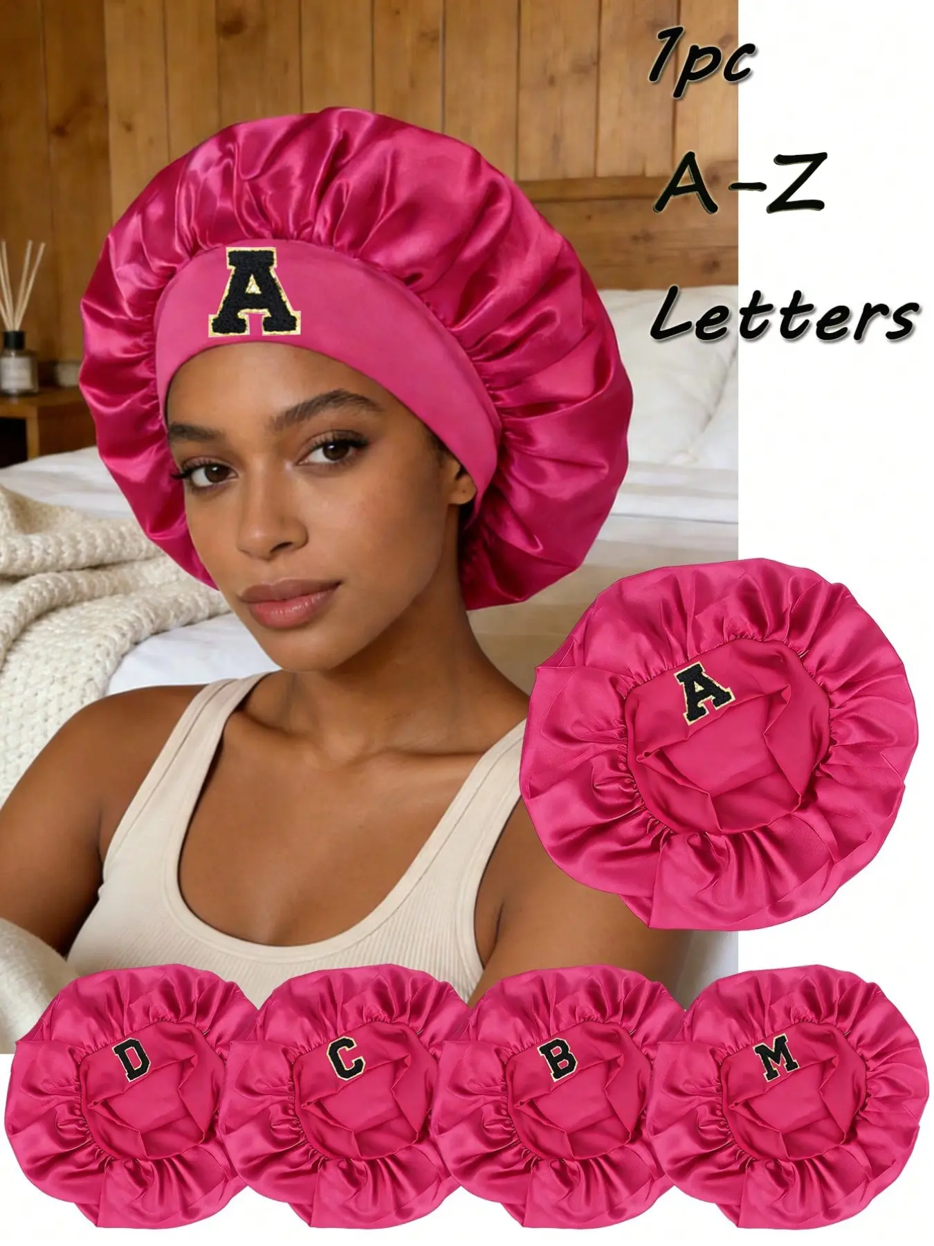 1PC Customizable A-Z Letter Sleep Bonnet, Silky Satin Haircare Night Cap, Loose Comfort Hair Care Head Wrap, Multi-Use For Daily Skincare And Hairstyle Protection, Thoughtful Gift For Lovers And Family On Valentine’s Day & Mother’s Day