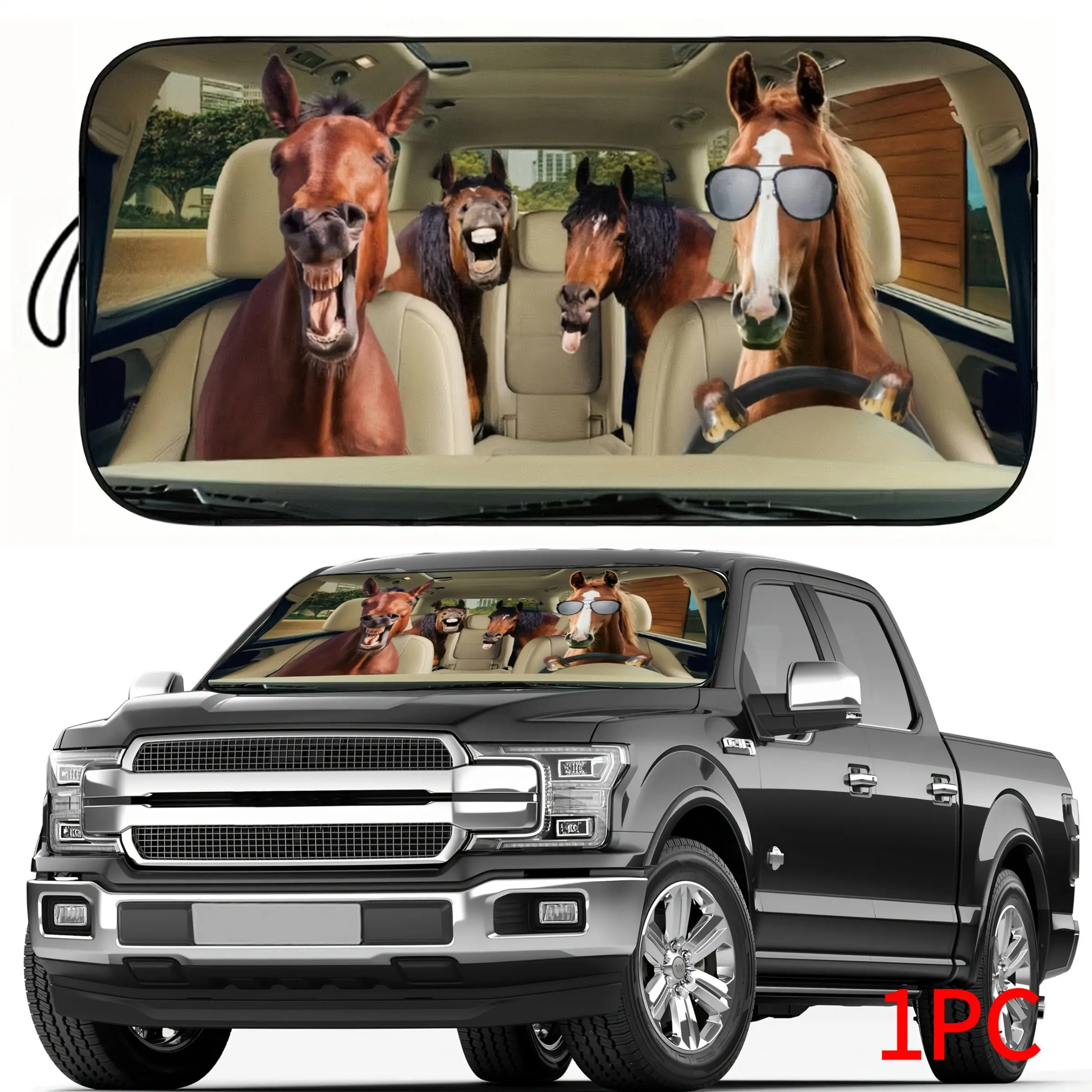Funny Horse Car Sun Visor, Cute Design, Universal Windshield Shade for Sedan Suv Camper Truck Off-Road, Keeps Vehicle Cool, Front Windshield Sunshade, Sun Shade For Car Window