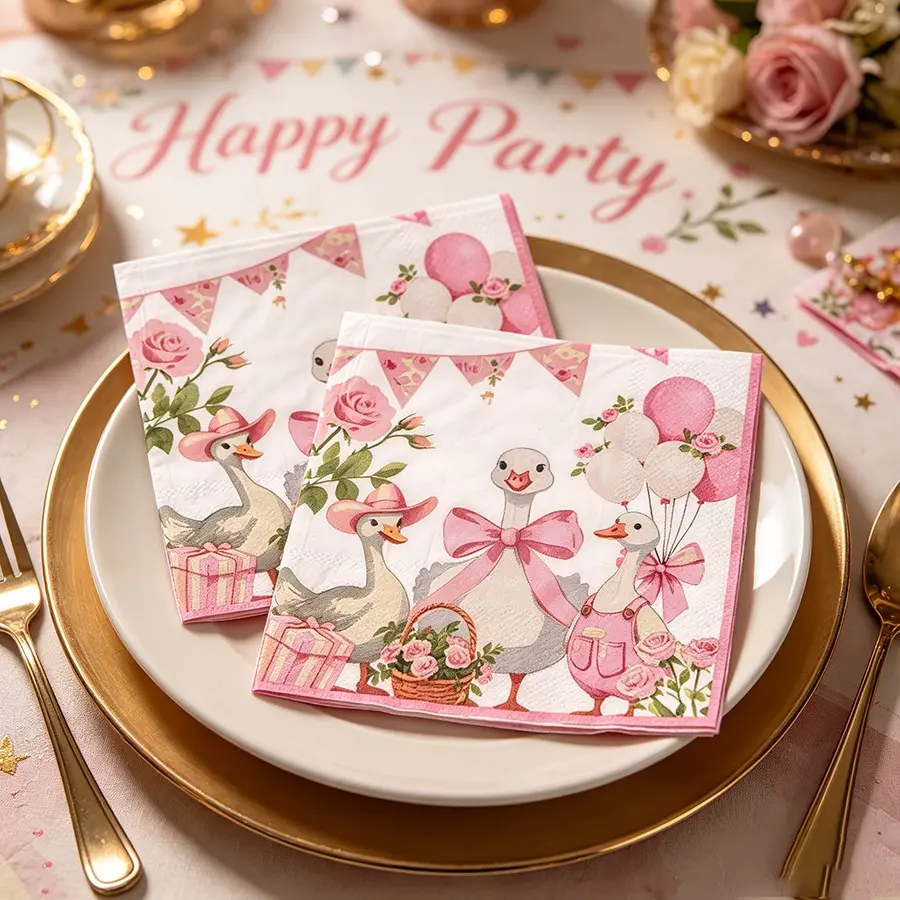 20pcs Feather Napkins, Biodegradable Paper Cup Naps, Floral Balloon Gift Box Designs, Perfect for Baby Baptism, Girl Birthday, Wedding Party, Tea Party, Rural Celebration