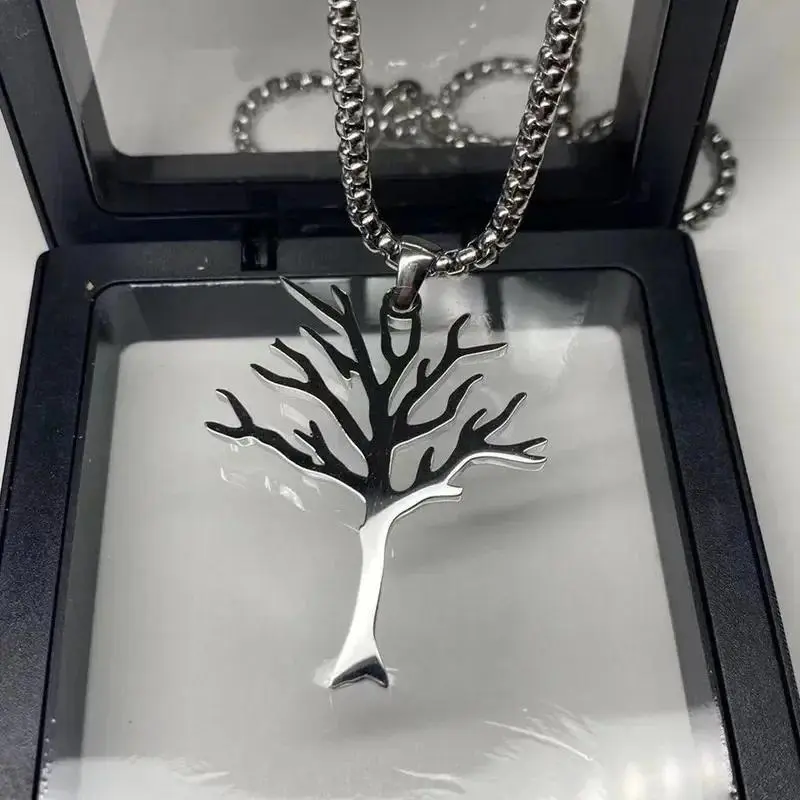 Tree of Life Pendant Necklace - Unisex Polished Stainless Steel Harmony Wisdom Vitality Spiritual Jewelry with Long Box Chain for Casual Daily Wear, Crystal Necklaces