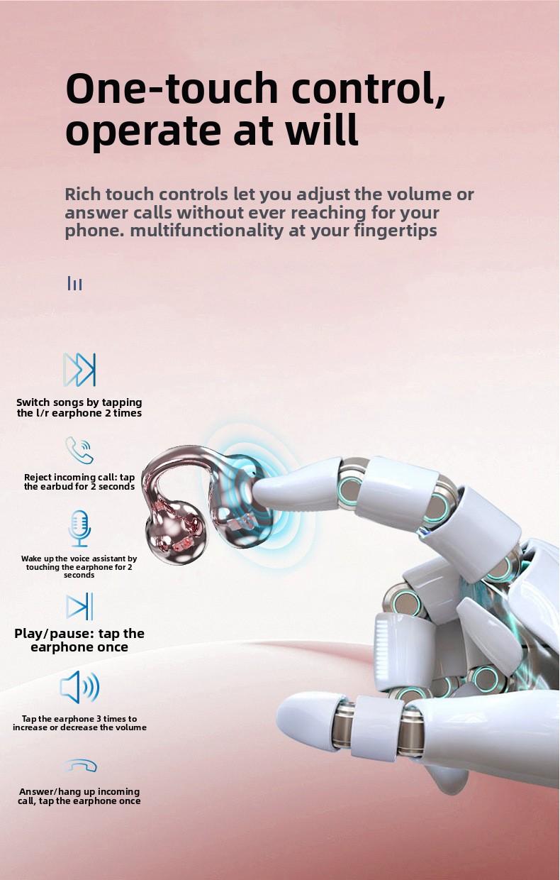 2026 New Model Clip-on Wireless Bluetooth Earphones with Binaural Stereo Sound, Smart Call Noise Cancellation