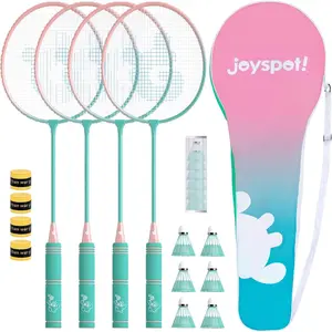 Badminton Rackets Set of 4 for Outdoor Backyard Games, Including 4 Rackets, 6 Nylon Shuttlecocks, 4 Replacement Grip Tapes and 1 Carrying Bag, Lightweight for Kids Adults Beginners