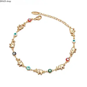 Evil Eye Elephant Charm Bracelet for Women, Adjustable Chain Wrist Jewelry with Copper Metal Design for Daily Wear