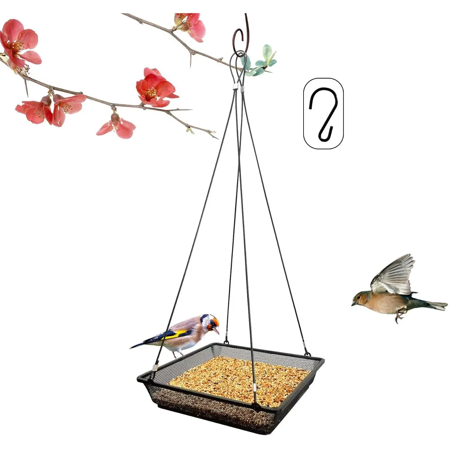 Bird Feeder Tray for Outside  Birds,Platform Bird Feeding Metal Mesh Seed Tray, Decoration for Garden Backyard
