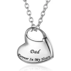 Cremation Urn Necklace for Ashes Forever in My Heart Carved Stainless Steel Keepsake Waterproof Memorial Pendant for mom & dad with Filling Kit