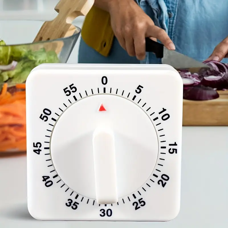 Mechanical Kitchen Timer with Hour/Minute Hand - Retro Analog Countdown Clock for Cooking, Baking, School, Camping - Plastic Timer for Office and Outdoor Use