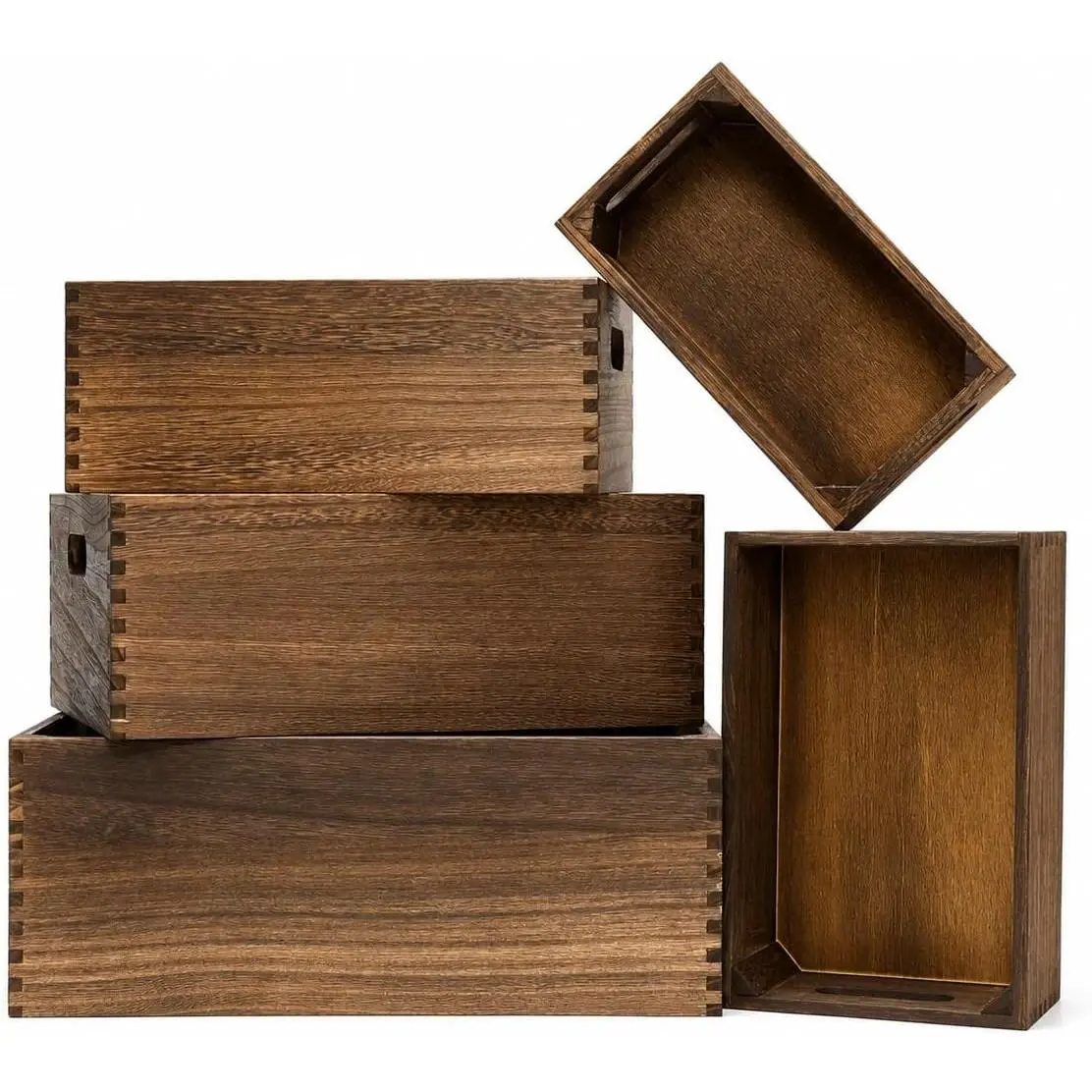 5 Pack Wooden Nesting Crates with Handles for Display and Storage