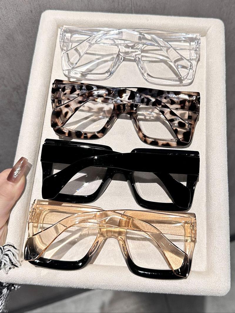 Unisex High-Quality Sleek Rectangular Non-Prescription Eyeglasses - Trendy Casual Frames, Leopard & Ombre Patterns, Fashion Accessory for Everyday Use & Outdoor Activities, Sleek Non-Prescription Glasses