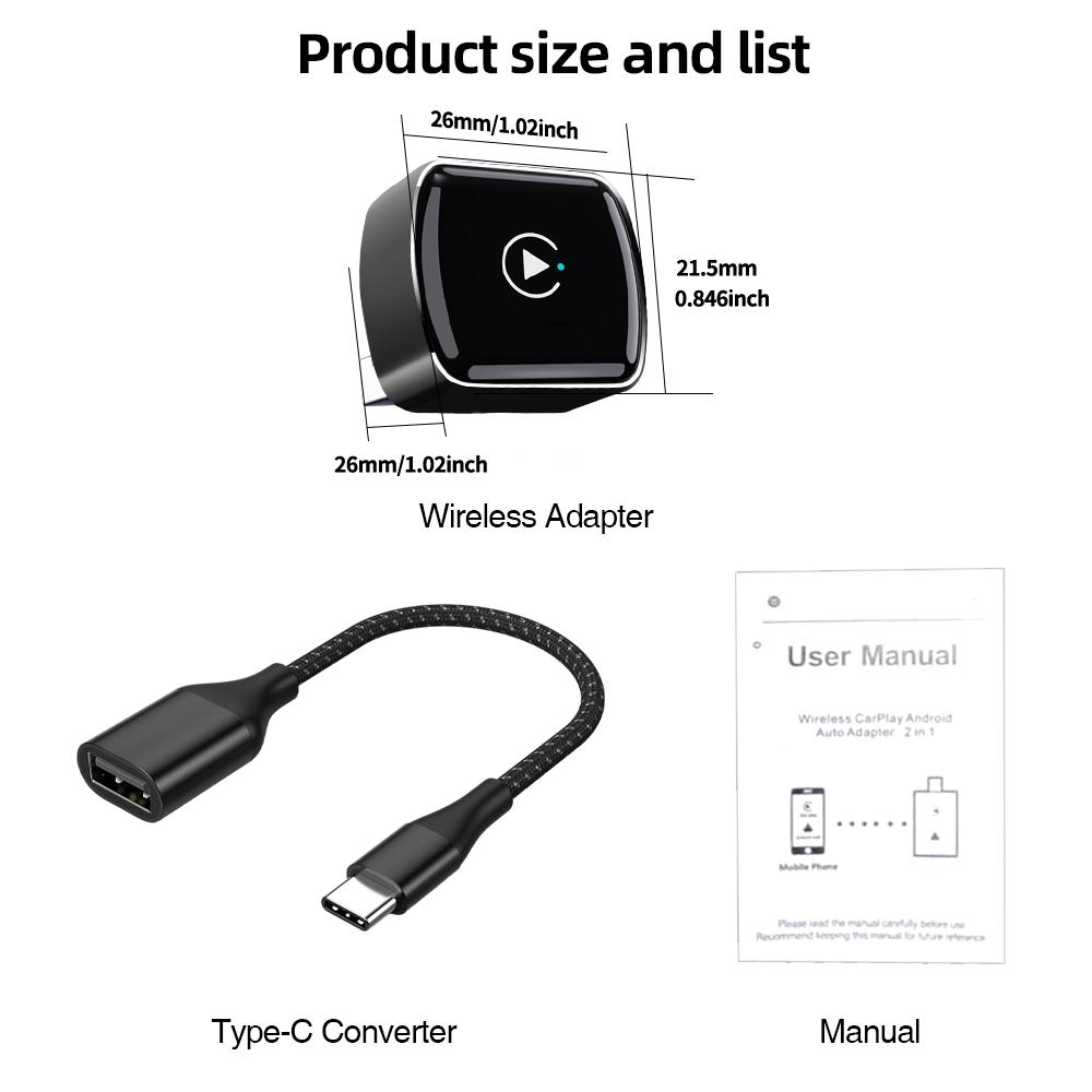 Wireless Carplay Device, Supports Android Auto, Fast Connection, Plug-And-Play, Hands-Free Calling, Smart Screen Upgrade, Premium Material Gift