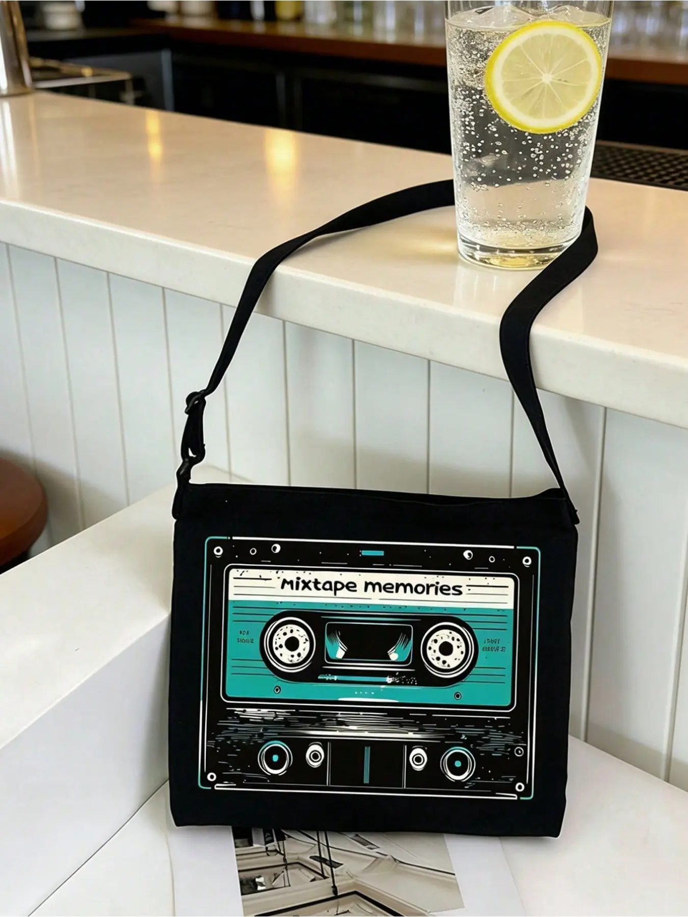 Vintage Cassette Recorder Crossbody Bag, Large Capacity Student Backpack, Adjustable Strap, Zipper Closure, Travel & Daily Use
