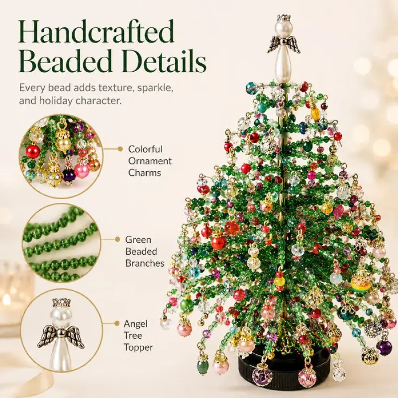 DIY Beaded Christmas Tree Kit, Handmade Bead Craft Set for Kids and Adults, Build Your Own Mini Tabletop Xmas Tree, Fun Family Holiday Craft Activity, Cute Desktop Home Ornament & Thoughtful Christmas Gift