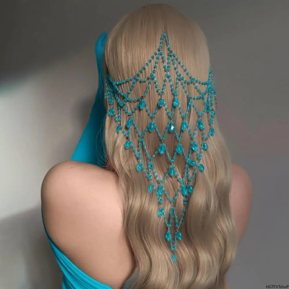 Luxury Rhinestone Tassel Dangle Hair Chain, Sparkling Diamond Mesh Bridal Headpiece, Elegant Hair Accessory for Wedding Dresses, Bachelorette Parties & Formal Banquets, Bridal Look, Dense Mesh, Rhinestone Alloy, Shimmer Effect