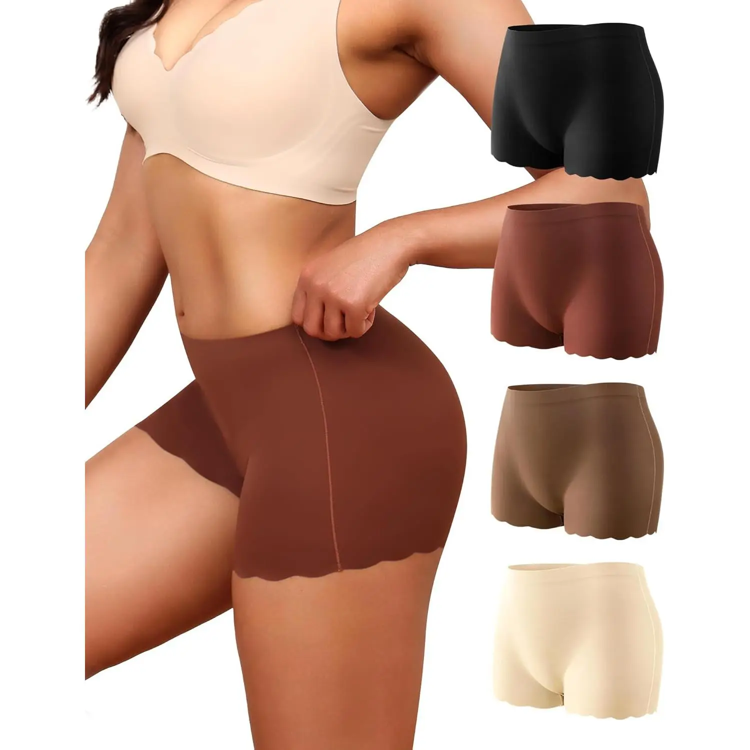 LEVAO Seamless BoShort Underwear for Women High Waisted No Show Briefs | Invisible Wav Edge Boxer Panties S-4XL,Anti-exposure Nlon Panties Under Dresses for Ladies Dail Wear, Sports and Fitness