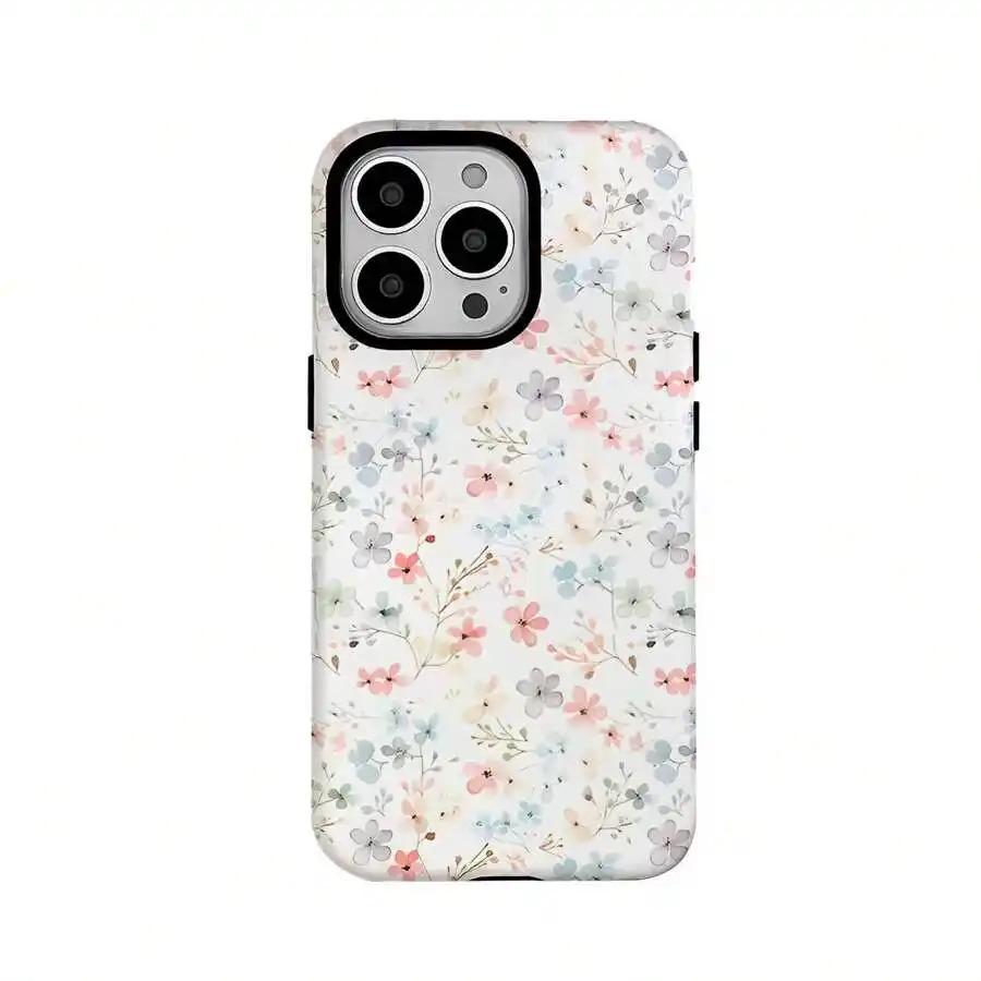 Light Pink And Light Blue Small Floral Patterns Two-In-One Texture Phone Case Suitable For Compatible With Iphone16, 15, 14, 13, 12, 11, PRO MAX,PLUS,As Well As , Galaxy Compatible with Samsung Galaxy S25