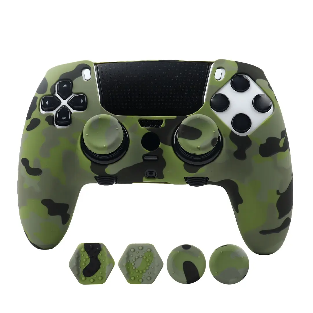 Camouflage Anti-Slip Silicone Case for PS5 Edge Controller, Sweatproof Protective Skin with Extra Thumbstick Caps, Raised Dot Comfort Game pad Grip Cover for DualSense Edge Controller, Controller Accessories