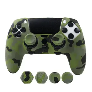 Camouflage Anti-Slip Silicone Case for PS5 Edge Controller, Sweatproof Protective Skin with Extra Thumbstick Caps, Raised Dot Comfort Game pad Grip Cover for DualSense Edge Controller
