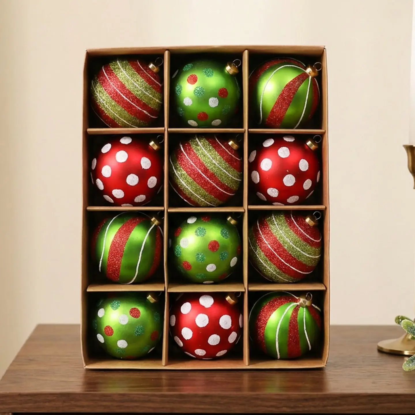 Christmas Christmas Ball Gift Box Set, Polka Dot Striped Painted Balls, Glitter Decorative Hanging Ornaments, Christmas Tree Decoration