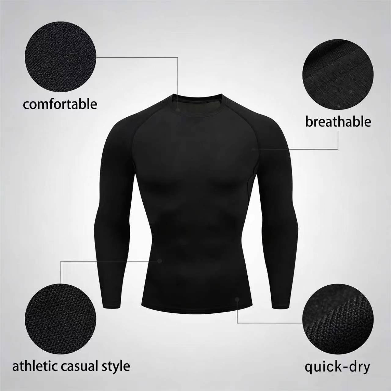 3 Pack Men's Compression Long Sleeve Shirts Quick Dry Moisture Wicking Gym Workout Tops