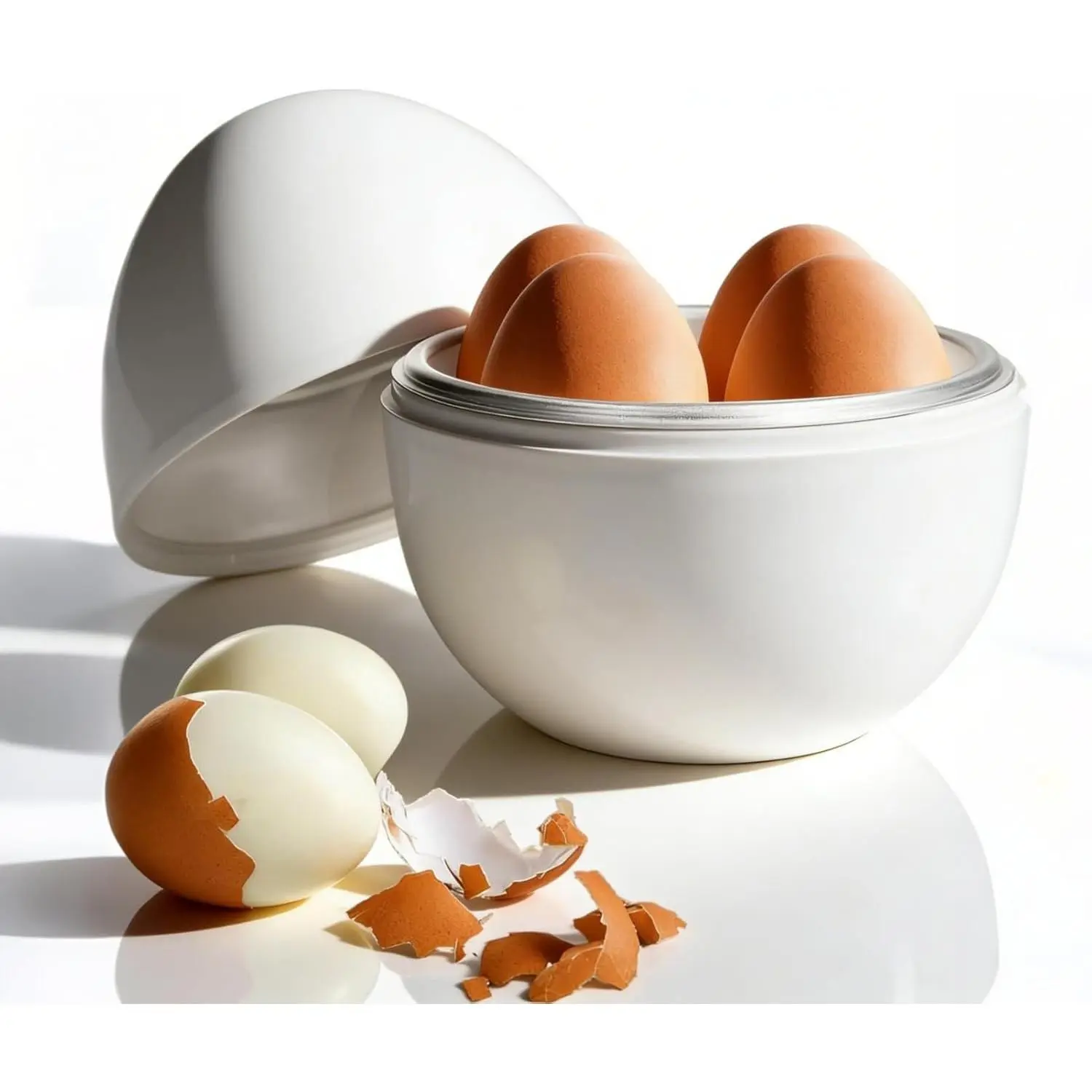Microwave Egg Cooker - 4-Capacity Plastic, Portable Aluminium Egg Poacher Steamer with Lid for Kitchen Use
