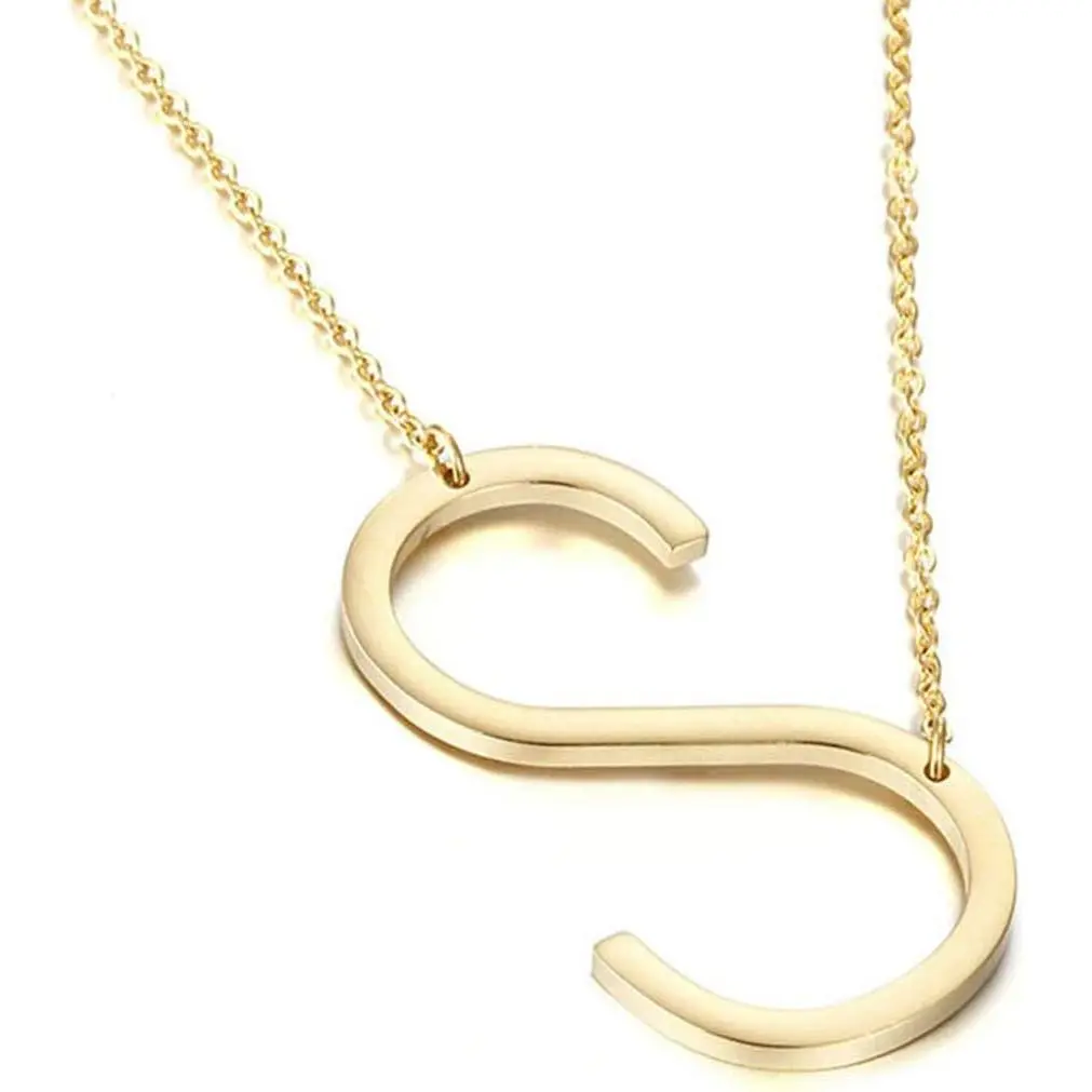 Sideways Initial Necklace for Women Gold Plated Large Letter Necklace |   Sideways Initial Necklace 18K Gold Plated Stainless Steel Large Big Letters Pendant Persoanlized Name Necklaces