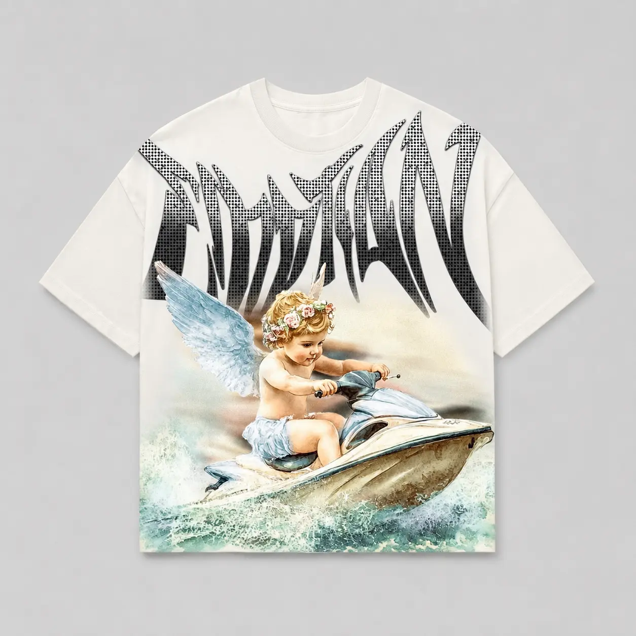 Mixed Emotion Streetwear Angel Baby Graphic Tee Rhinestone Detail Oversized Cotton T-Shirt Unisex Hip Hop Y2K Gothic Aesthetic Casual Summer Short Sleeve Top