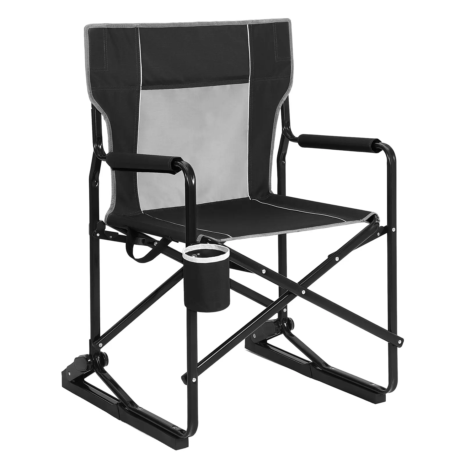 Folding Rocking Chair for Outdoor – Comfortable Patio Rocker with Padded Backrest & Cup Holder, Heavy Duty Frame for Camping, Beach & Garden