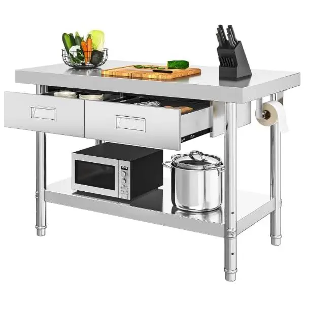 GAOMON Stainless Steel Work Prep Table with Drawers, 48"X24" Heavy-Duty Commercial Table with Adjustable Shelf, for Home Restaurant Garage