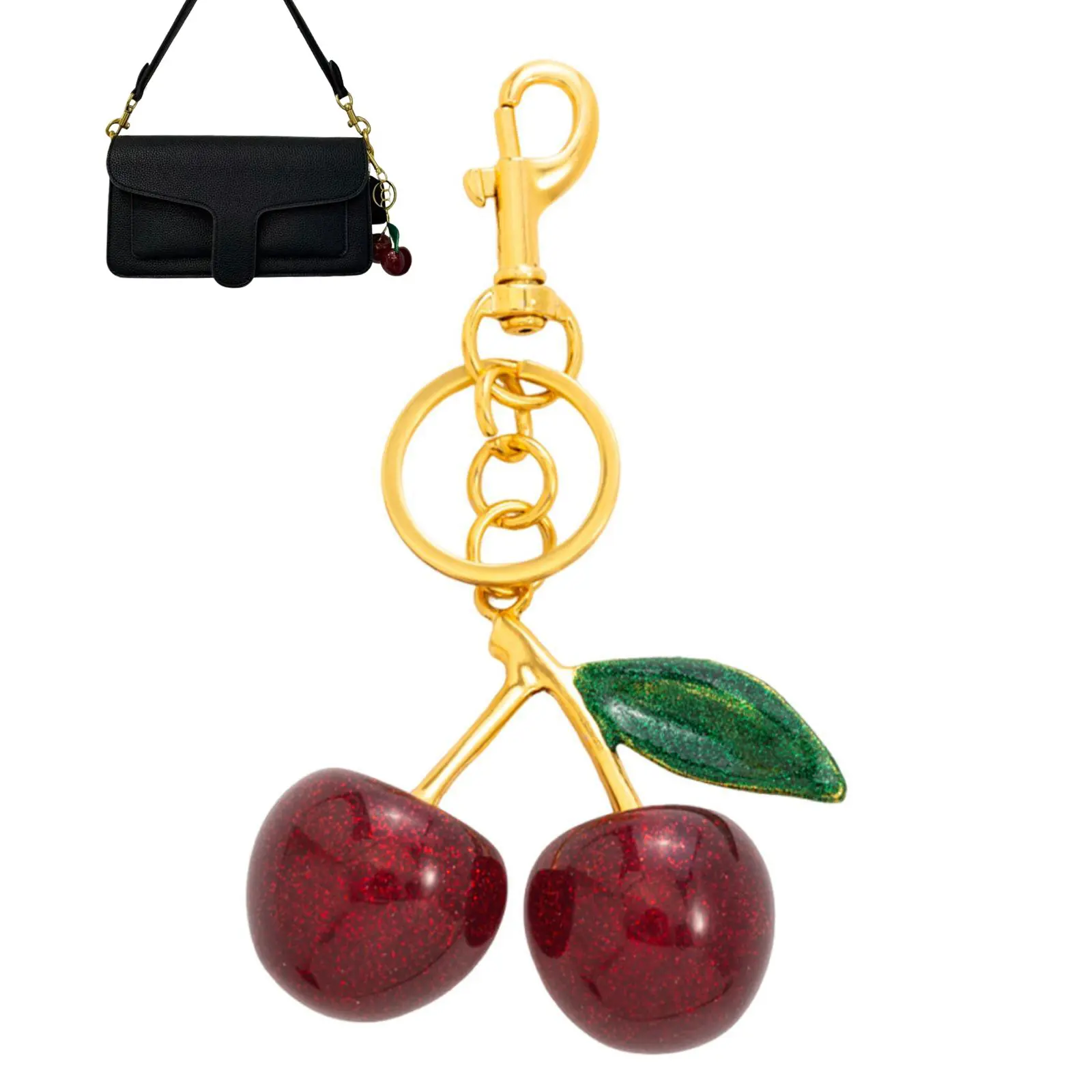 Buy Cherry Bag Charm Get FREE Mini Black Bag – Gold Cherry Keychain Purse Set