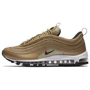 Nike Air Max 97 Gold Bullet Women’s Retro Running Shoes – Leather Upper, Cushioned Comfort, Low-Top Design Verifiable, with credentials and supporting global authentication