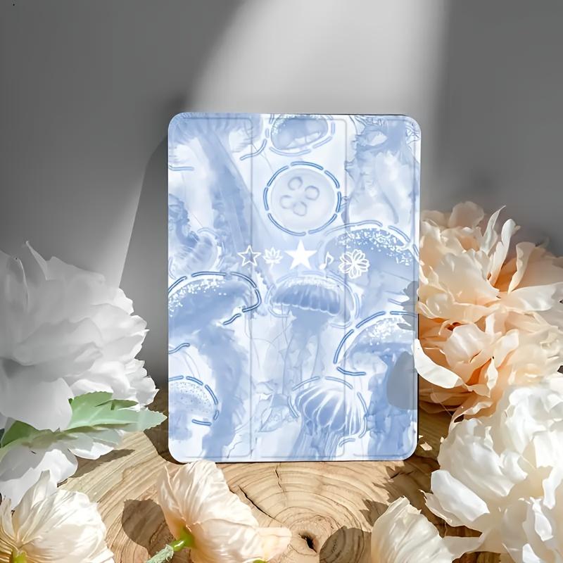 Blue Cute Creatures Suitable for iPad  Protective Case 2021 with Side Sticker and Stand, Cartoon Air5 with Pen Slot, 12.9 for iPad 10.2 Inch, Transparent Anti-fall Case for iPad 9th Gen, Pro11/Air4th/Air5th 10.9 Inch, 7/8/9th for ipad Air6