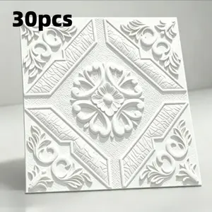 30Pcs Value Pack 35X35cm Ceiling Self-Adhesive Wallpaper, Waterproof & Moisture-Proof, Living Room Bedroom Background Ceiling Scuff Cover, Instant Renewal.