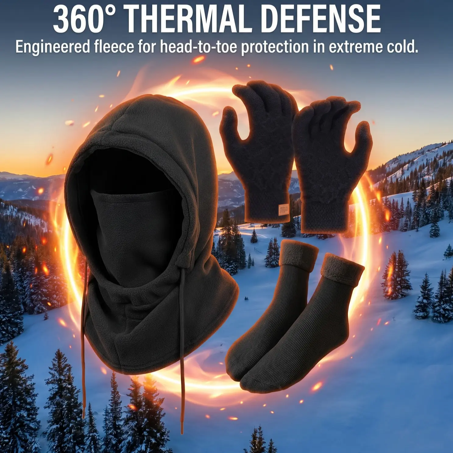 Winter Outdoor Skiing Cycling Warm Set, Hat Gloves Headwear Socks 5-Piece Kit, Full Face Cold Protection Windproof Warm Gear