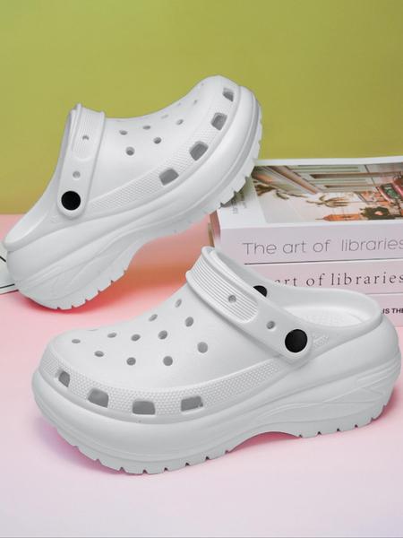 Women's Plain Color Platform Clogs, Casual Comfortable Breathable Clogs, Fashionable Shoes for Indoor & Outdoor Wear, Beach Shoes Slippers