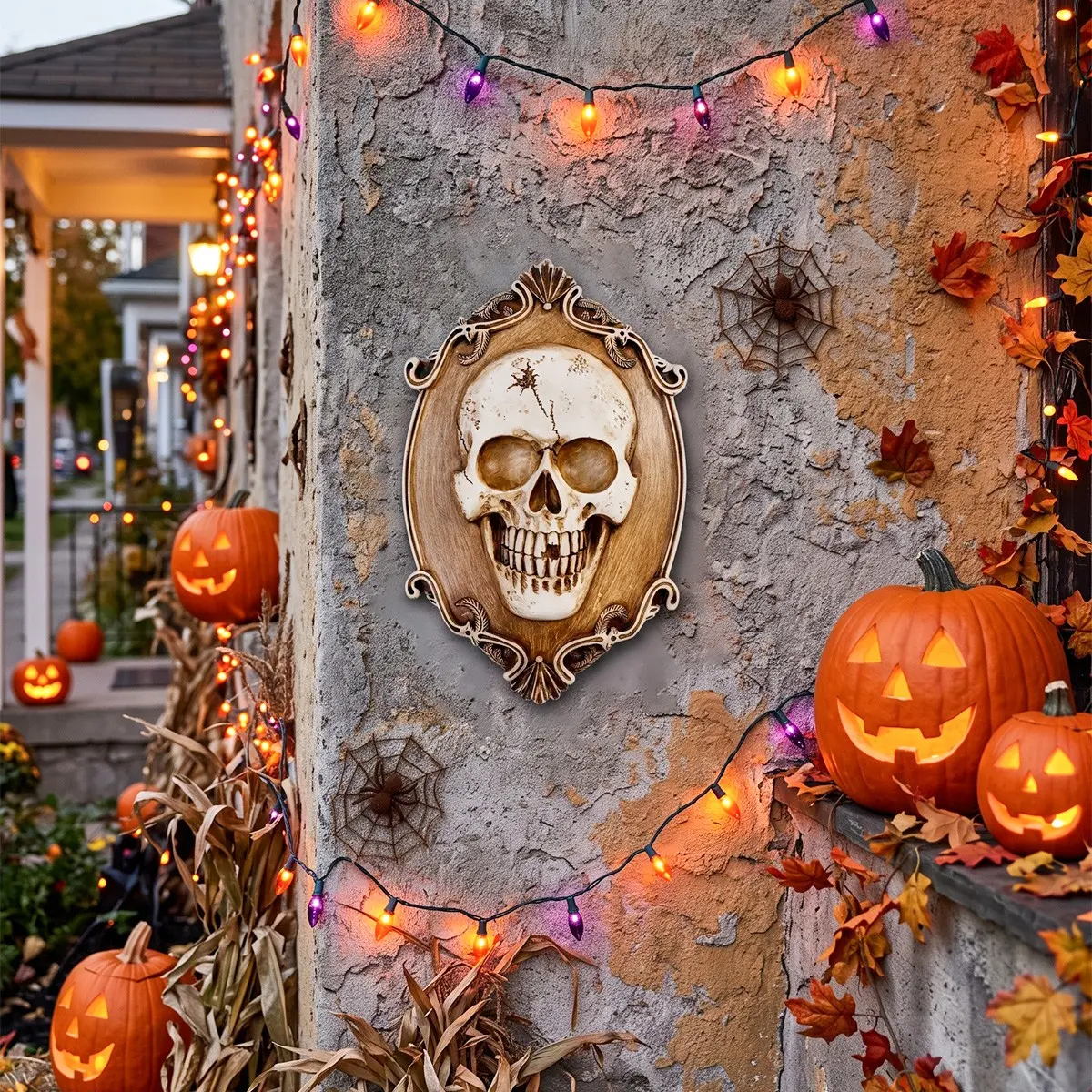 Halloween Decor Resin Skull Wall Hanging, Gothic Style 3D Embossed Head Bone Wall Art, Party Decoration, Gift Ornament, Home Décor