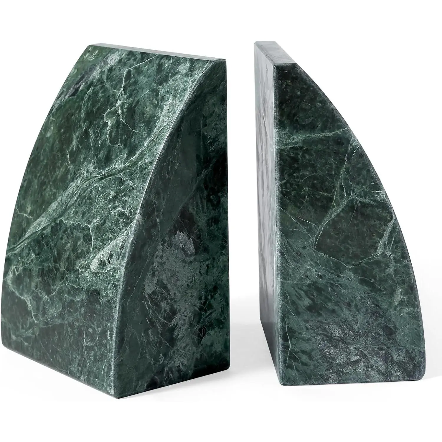 Marble Bookends for Shelves, 8Lbs Large Stone Bookends for Heavy Books, Non-Slip Heavy Duty Book Stopper, Modern Decorative Book Ends for Bookshelf Table Home Decor(Green)