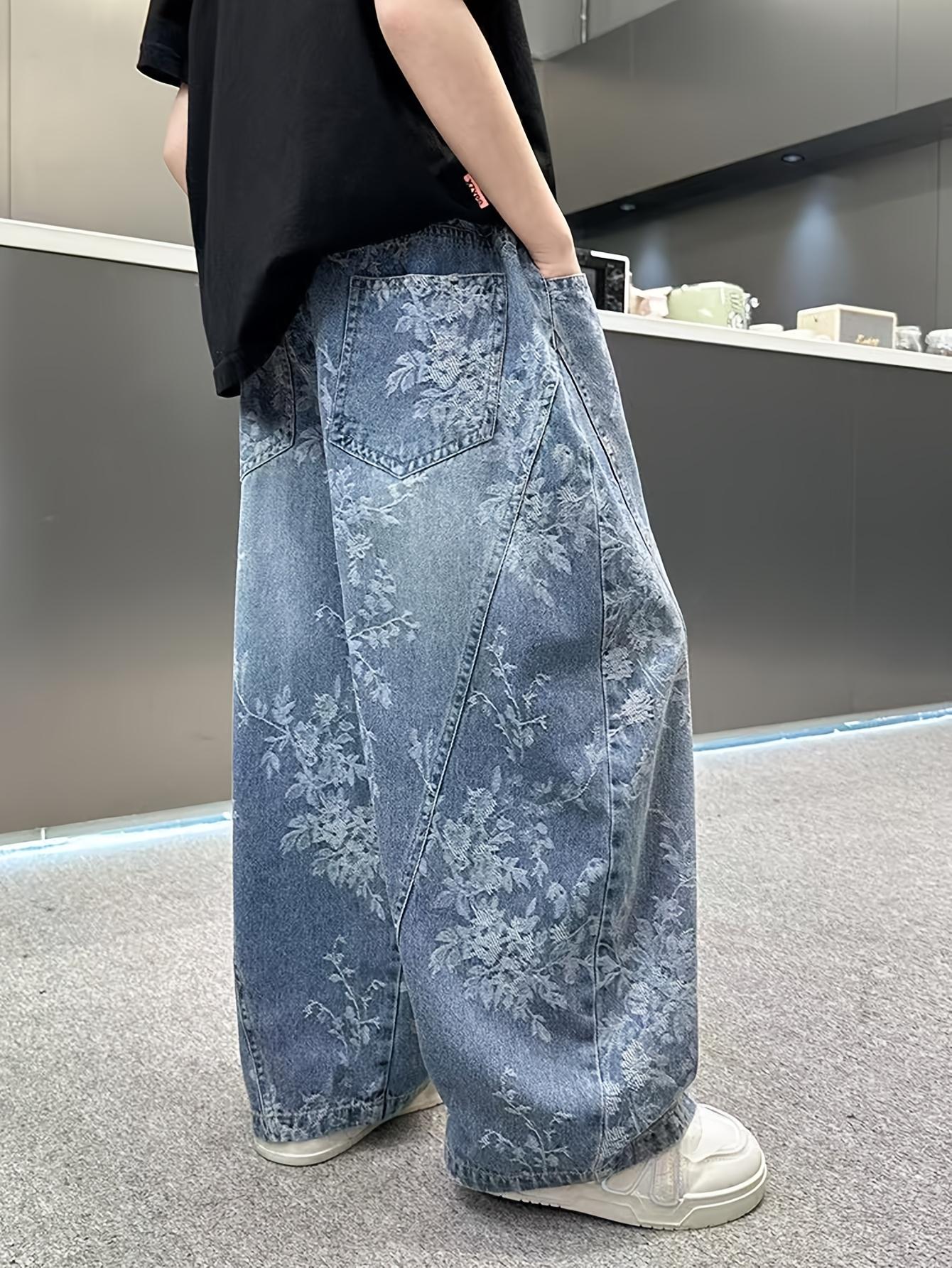 (New)Back-to-School Season Valentine's Day Fashion Trend Boys' Pants 2026 New Jacquard Simple Versatile Loose Wide-Leg Stylish Boys' Jeans