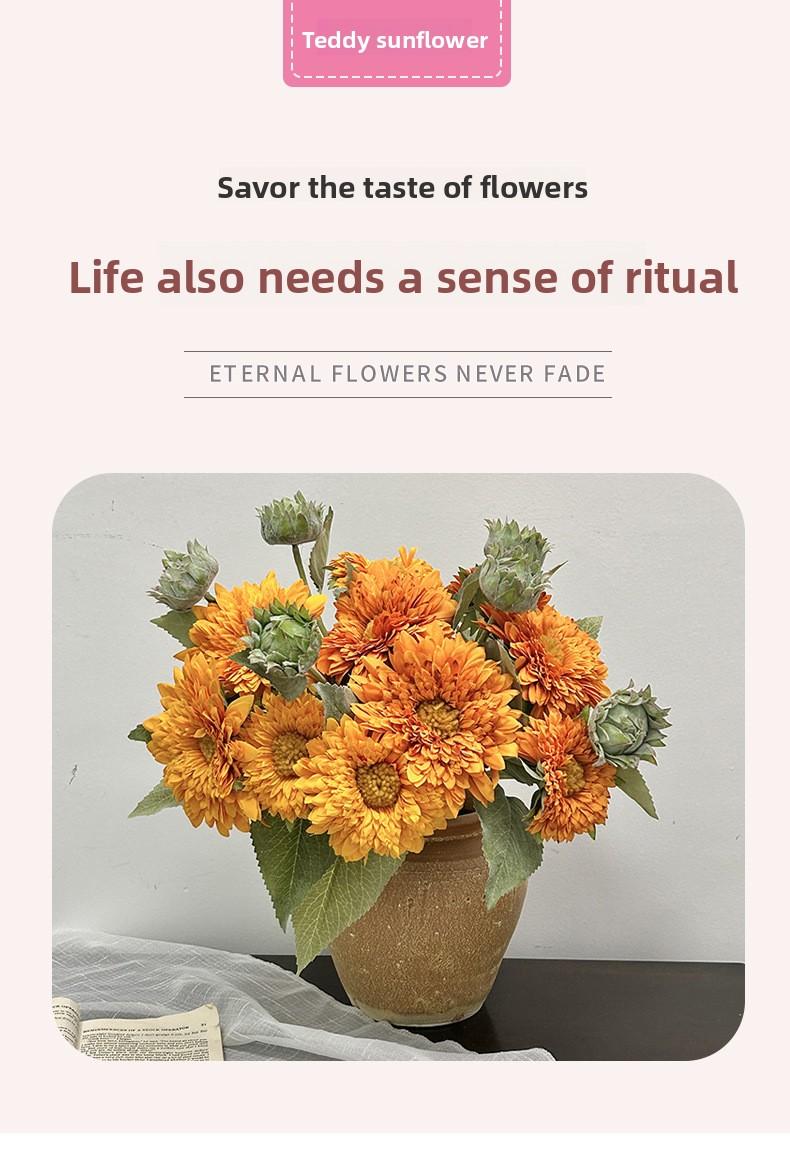 Teddy sunflower artificial flower for living room entrance decoration, faux flower ornament, vintage hand-held bouquet