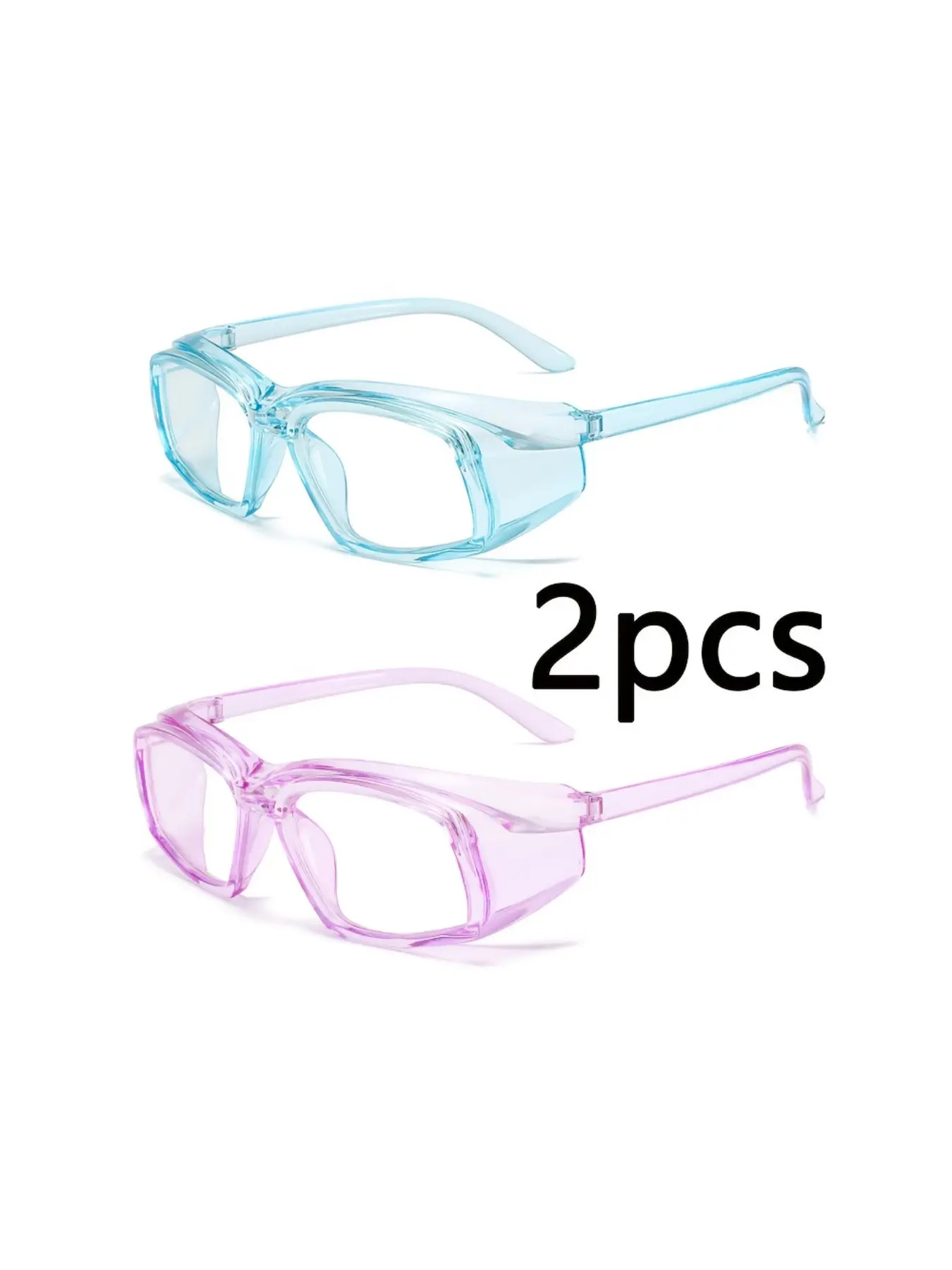 Full Side Protection Safety Glasses, Transparent HD Clear Lenses, Compatible with Prescription Glasses, Set of 2, All-Season Use