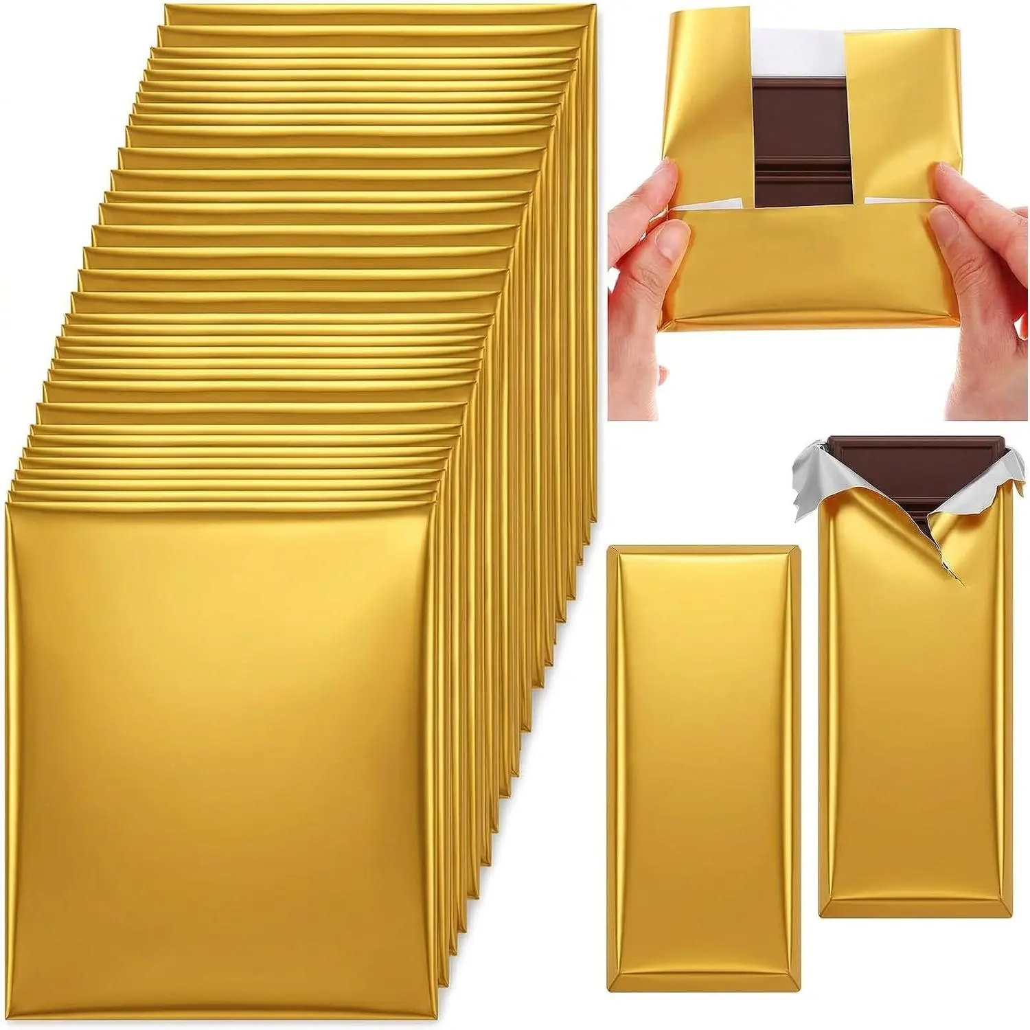 400 Pcs Gold Chocolate Bar Wrappers Bulk, 7.5 x 6 Inch Thick Aluminum Foil Candy Wrappers with Paper Backing for Homemade DIY Sweet Treats, Gift Packing, Party Supplies