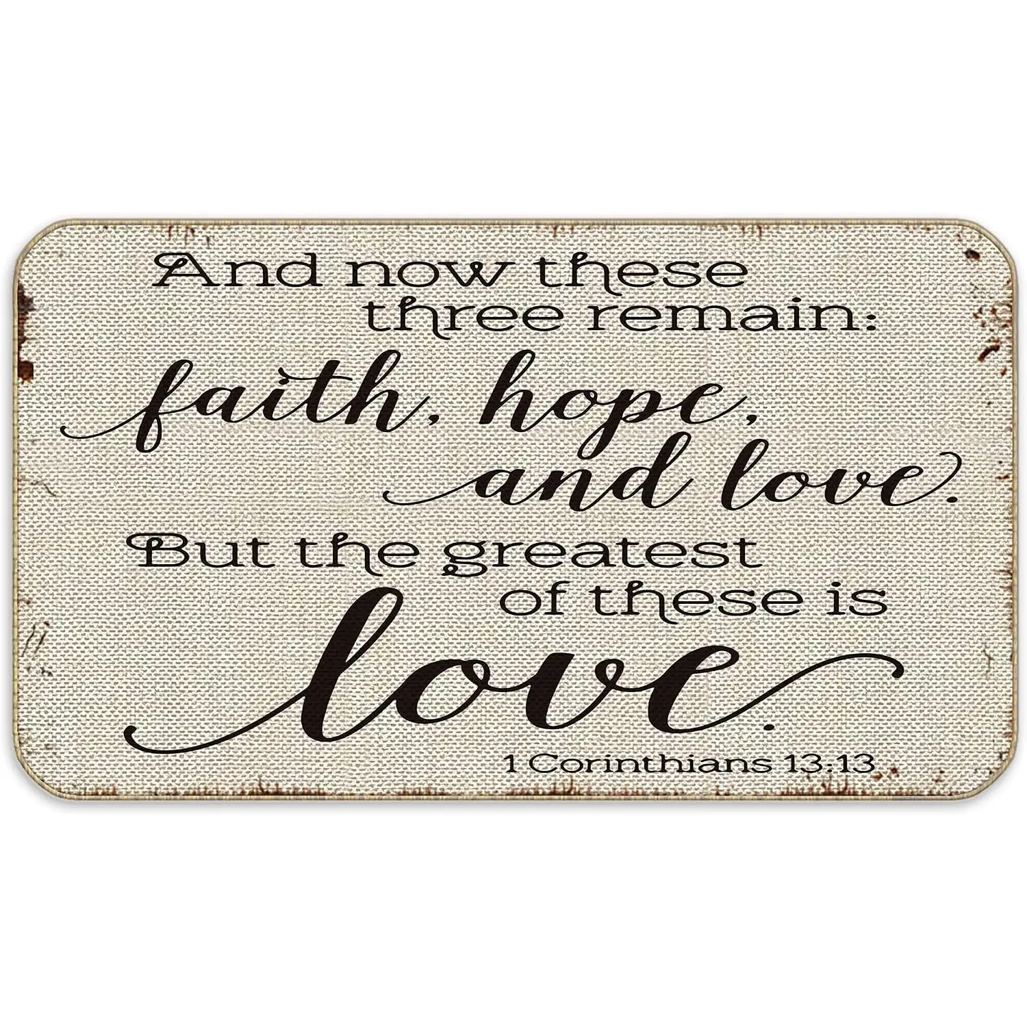 Inspirational Saying Faith Hope and Love  Themed Doormat for  Porch Front Entrance, 17 x 30 Inch, Christian Religious  Entryway Door Mat Decor, Bedroom Non-Slip Rubber Backing