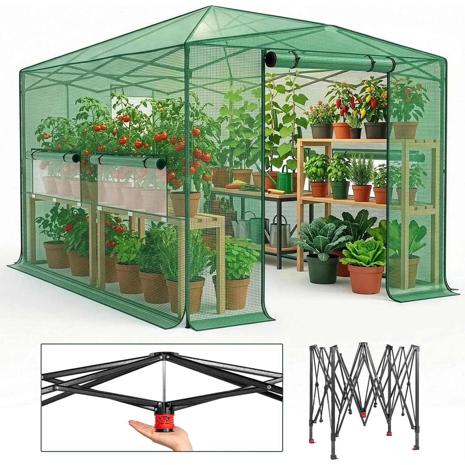 Karlhome 8x12ft Greenhouse, Instant Walk-in Pop Up Tent Greenhouse for Indoor Outdoor Gardening Easy Setup Shelter with Roll-up Zipper Entry Doors and Windows