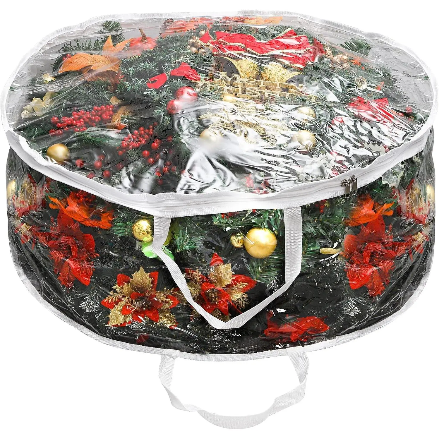 Hedume 30" x 12" Clear Christmas Wreath Storage Bag, Dual Zipper Wreath Storage Container with Reinforced Handle, Protect Holiday Wreaths from Dust, Insects & Moisture