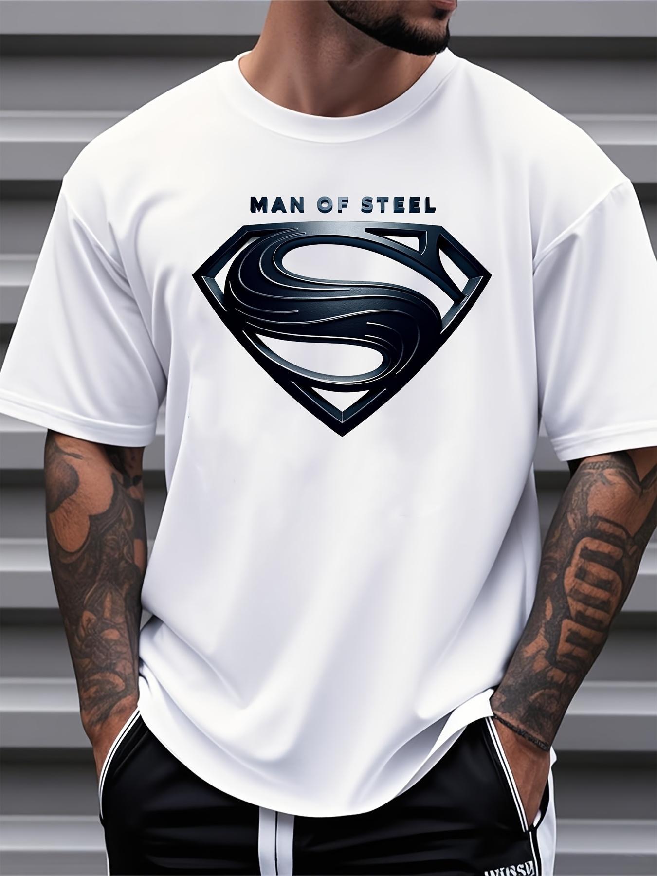 Justice League Men'S Plus Size Casual Crew Neck T-Shirt Man of Steel Graphic Print Short Sleeve Ideal for Spring/Summer Everyday Tshirt |   Playful Text Design |   Comfortable Fit SIZE Plus Size M-5XL